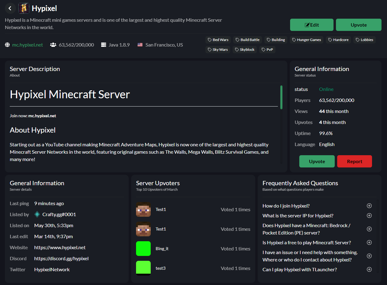 Hypixel Server Page Demo