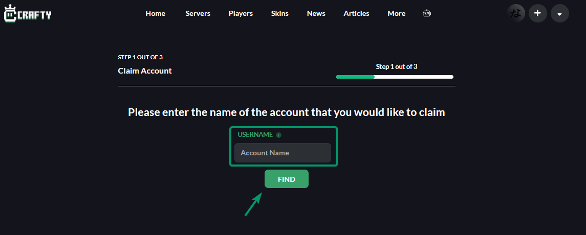 Enter Minecraft account username
