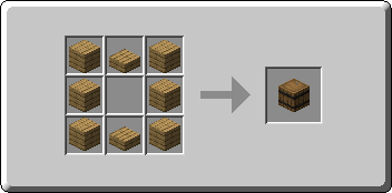 Barrel crafting recipe — the exact Crafting Table grid layout in Minecraft 26.3