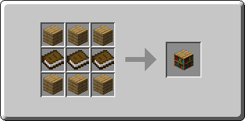 Bookshelf crafting recipe — the exact Crafting Table grid layout in Minecraft 26.3