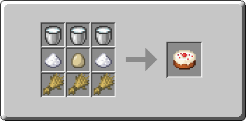 Cake crafting recipe — the exact Crafting Table grid layout in Minecraft 26.3