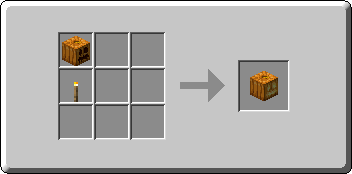 Jack o'Lantern crafting recipe — the exact Crafting Table grid layout in Minecraft 26.3