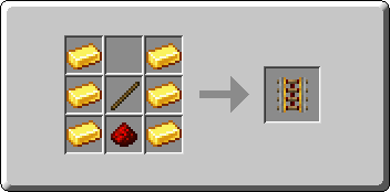 Powered Rail crafting recipe — the exact Crafting Table grid layout in Minecraft 26.3