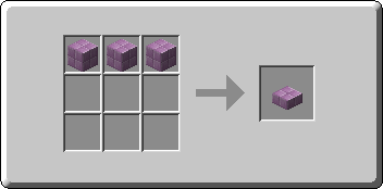 Purpur Slab crafting recipe — the exact Crafting Table grid layout in Minecraft 26.3