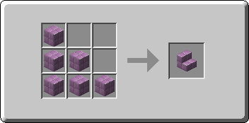 Purpur Stairs crafting recipe — the exact Crafting Table grid layout in Minecraft 26.3