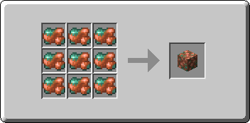 Block of Raw Copper crafting recipe — the exact Crafting Table grid layout in Minecraft 26.3