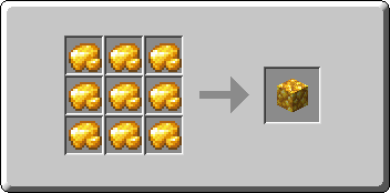 Block of Raw Gold crafting recipe — the exact Crafting Table grid layout in Minecraft 26.3
