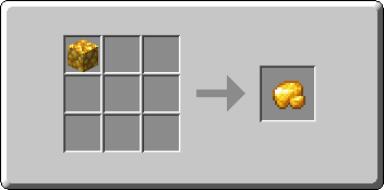 Raw Gold crafting recipe — the exact Crafting Table grid layout in Minecraft 26.3