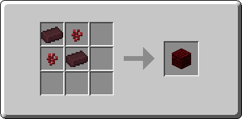 Red Nether Bricks crafting recipe — the exact Crafting Table grid layout in Minecraft 26.3